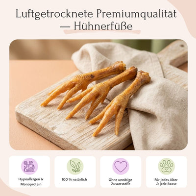 FAVLY Petfood Hühnerfüße 1000 g – natürlicher Kausnack für Hunde, Vorteile siehe unten.