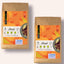 Zwei braune FAVLY Petfood-Beutel: Hirsch mit Kartoffel, Rote Bete & Apfel, mit orangefarbenem Hirsch-Etikett.