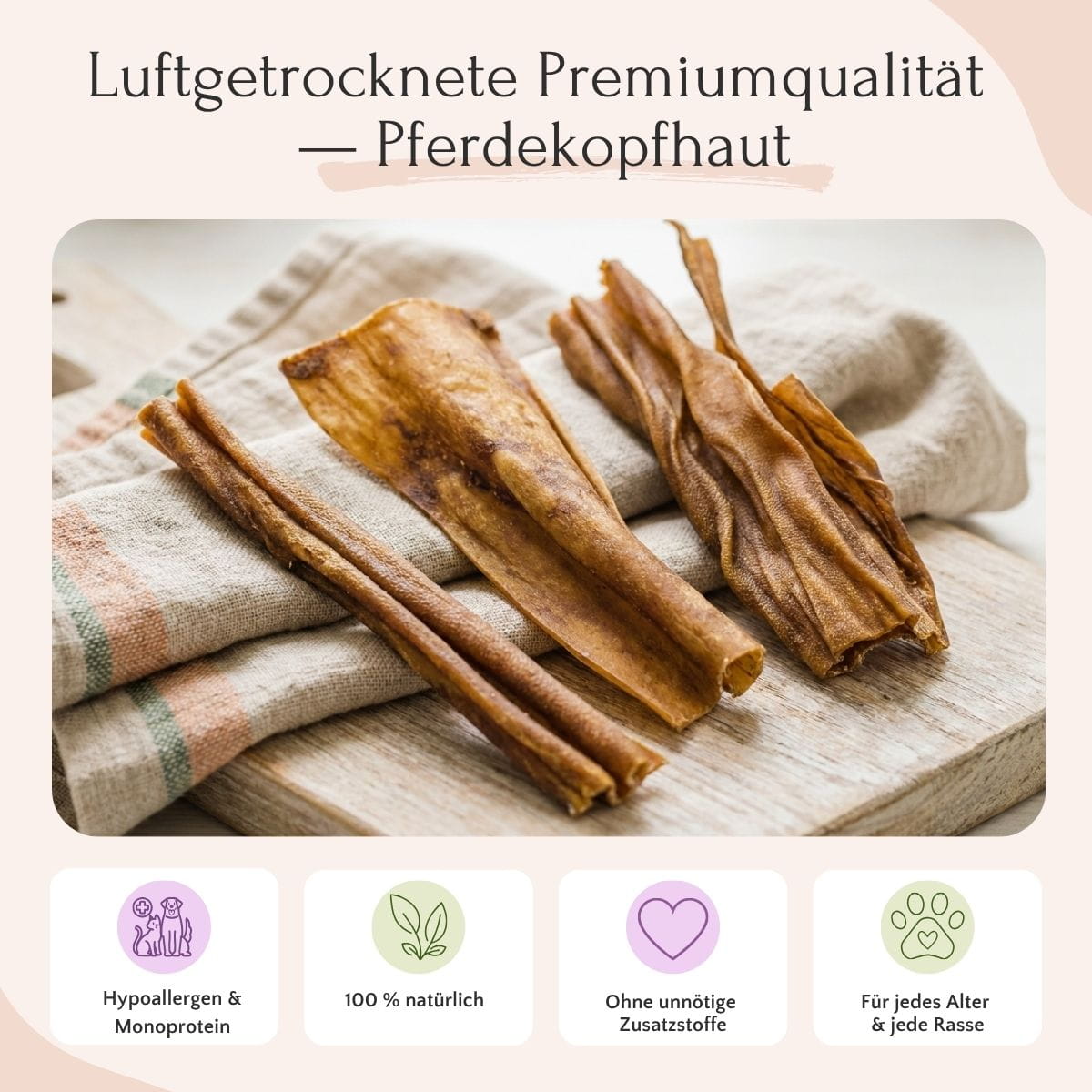 FAVLY Petfood Pferdekopfhaut 600 g – natürlicher, hypoallergener Hundesnack zum Kauen.