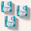 Drei Behälter mit FAVLY Petfood DENTAL Pulver für Zahnhygiene & frischer Atem, blau/weiße Etiketten.