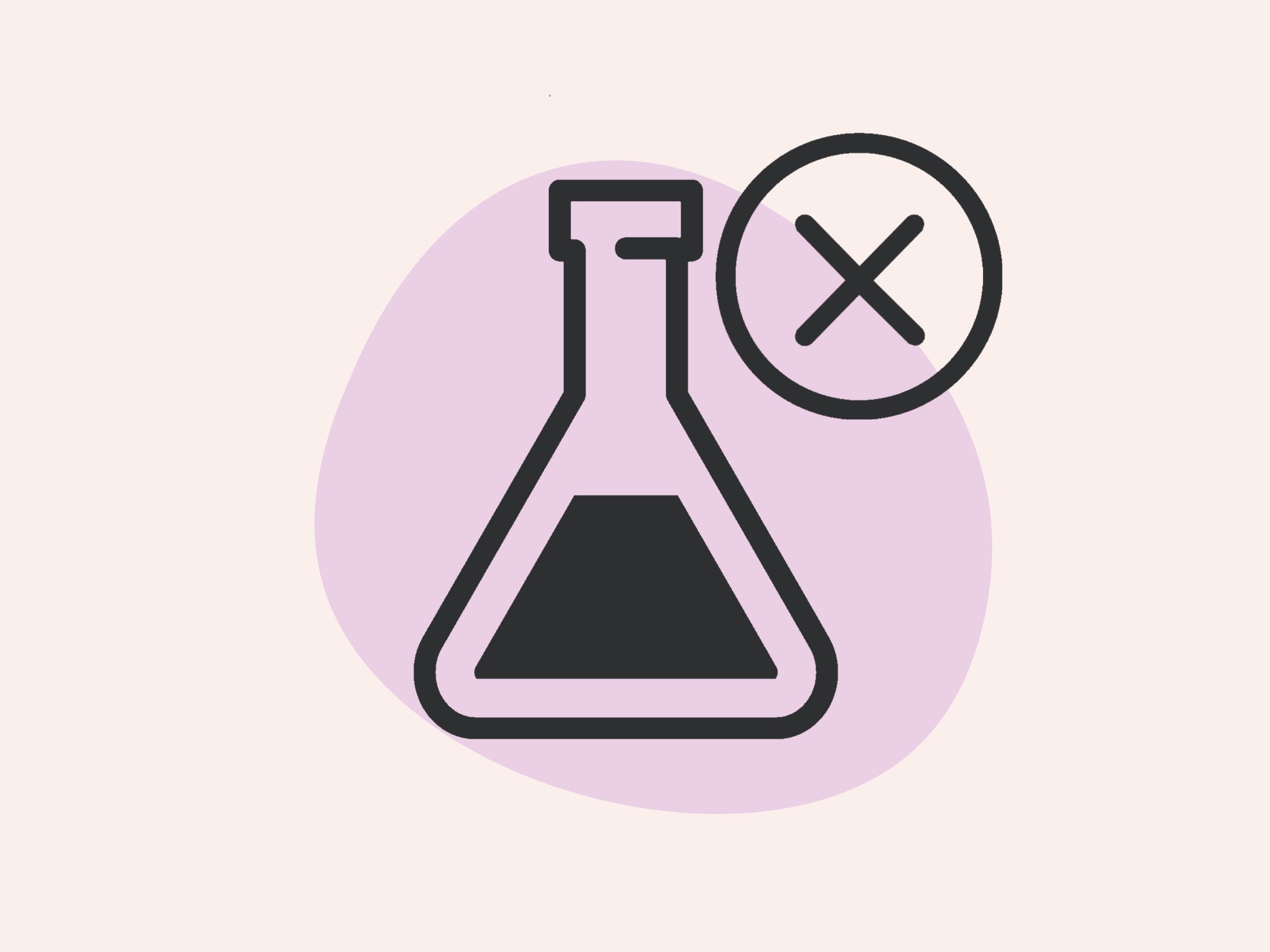 Eine Laborflasche mit einem „X“ daneben auf violettem Hintergrund, das darauf hinweist, dass etwas vermieden werden sollte oder nicht empfohlen wird.