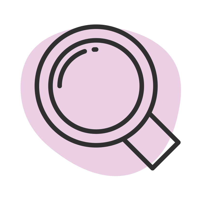 Symbol einer Lupe mit rosa Hintergrund, das die Such- oder Zoomfunktion symbolisiert.